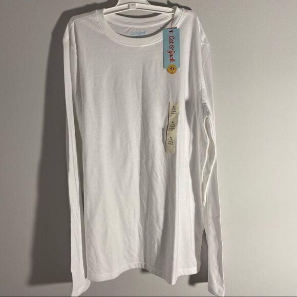 Cat & Jack Boys’ Long Sleeve Crew Neck Basic White Tee - Picture 1 of 4